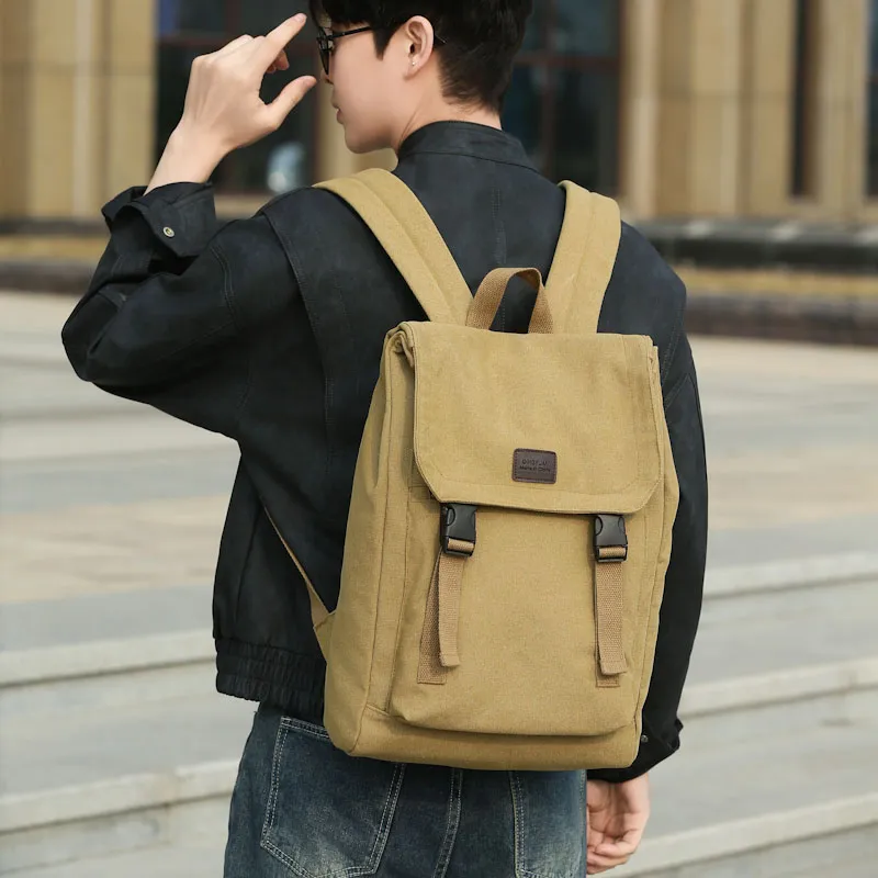 GEERDUN Canvas Backpack Unisex Black, Khaki-8