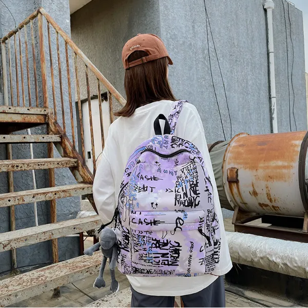 GEERDUN Nylon Backpack Regular Unisex Yellow/Purple/Green-4