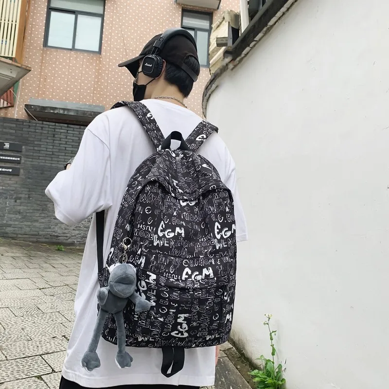 GEERDUN Nylon Carry Backpack Unisex Black Letter/White Letter/Gray Blended-4