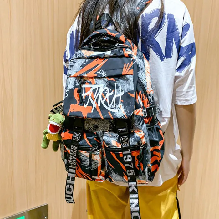 GEERDUN Nylon Backpack Unisex Orange/Black-5
