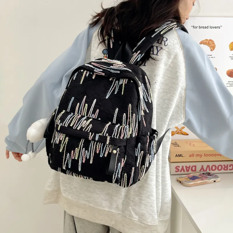 GEERDUN Nylon Backpack Regular Women's Ecru/Black/Pink/Yellow-8