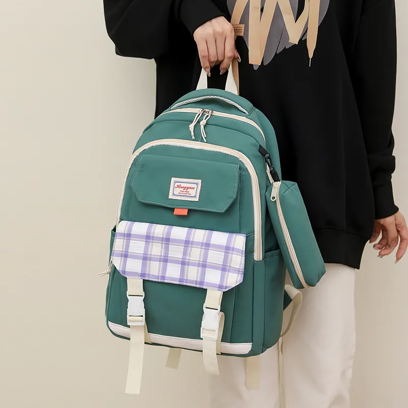 GEERDUN Water Repellent Fabric Backpack Regular Unisex Black/Purple/Green/Blue/Pink-7