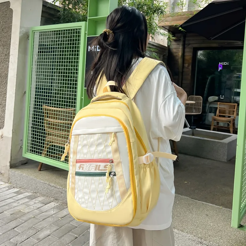 GEERDUN Composite Cloth Backpack Unisex Black/Pink/Yellow/Blue-5