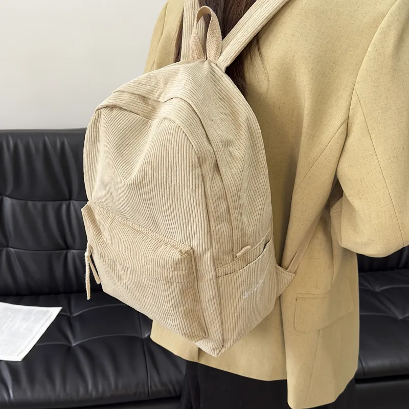 GEERDUN Corduroy Backpack Unisex Ecru, Gray, Black, Ginger Yellow, Green, Blue-3