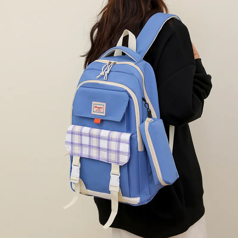 GEERDUN Water Repellent Fabric Backpack Regular Unisex Black/Purple/Green/Blue/Pink-5