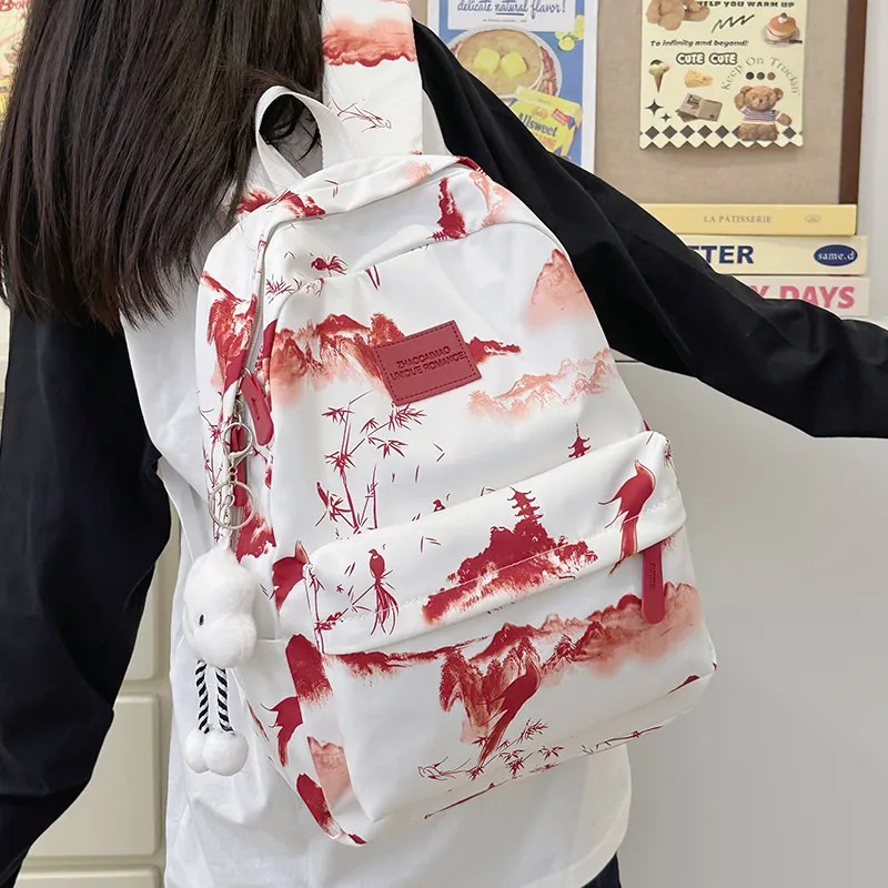 GEERDUN Nylon Backpack Unisex Gray/Red/Pink/Green-2