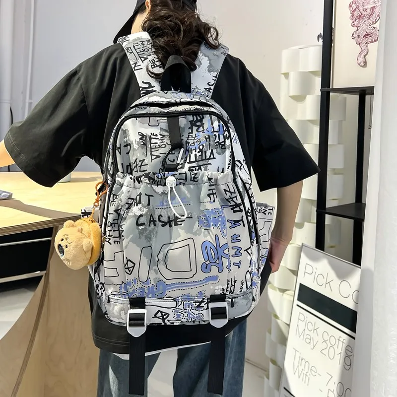 GEERDUN Composite Cloth Backpack Regular Unisex Khaki/Gray Blue/Blue Purple-5