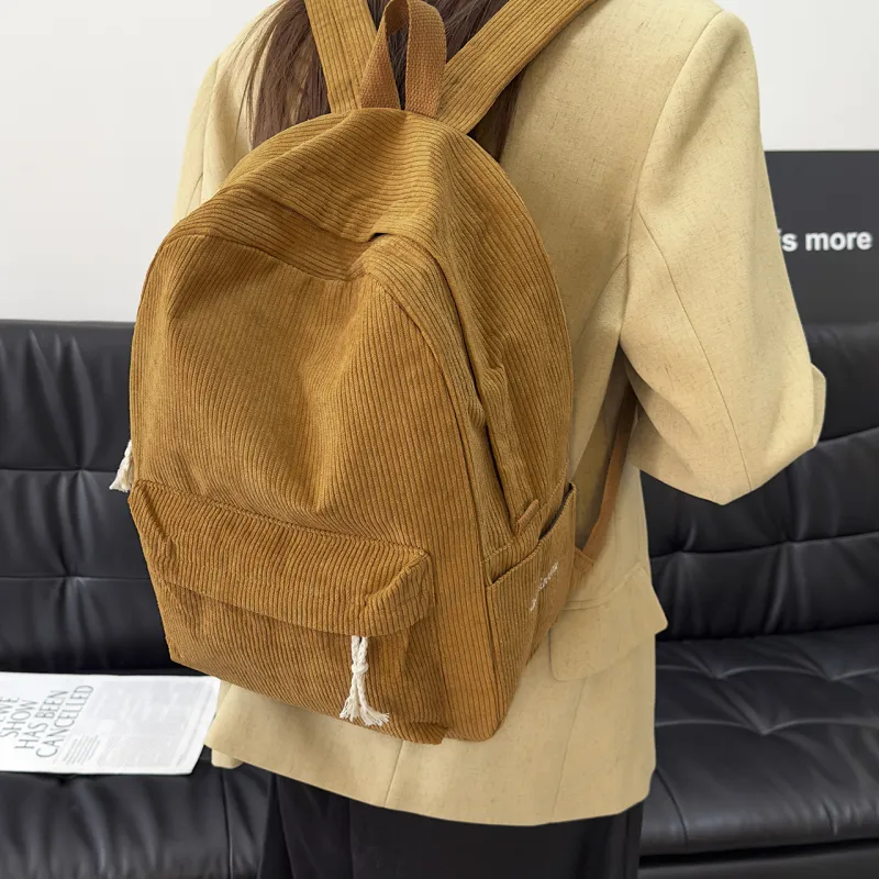 GEERDUN Corduroy Backpack Unisex Ecru, Gray, Black, Ginger Yellow, Green, Blue-14