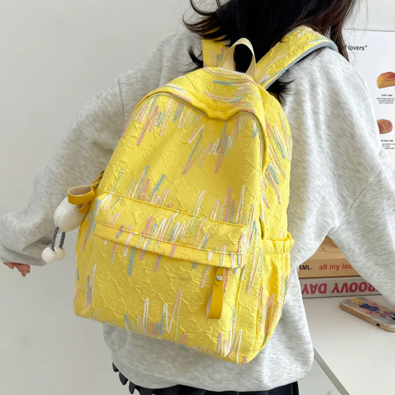 GEERDUN Nylon Backpack Regular Women's Ecru/Black/Pink/Yellow-22