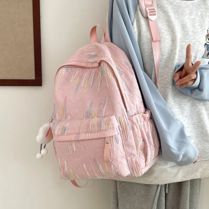 GEERDUN Nylon Backpack Regular Women's Ecru/Black/Pink/Yellow-15