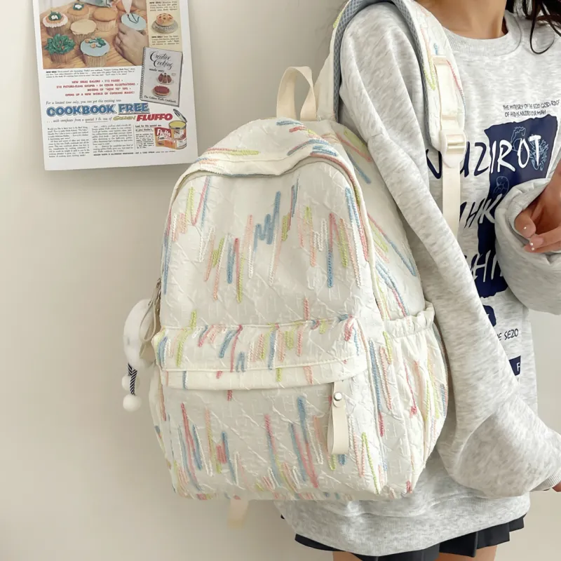 GEERDUN Nylon Backpack Regular Women's Ecru/Black/Pink/Yellow-4