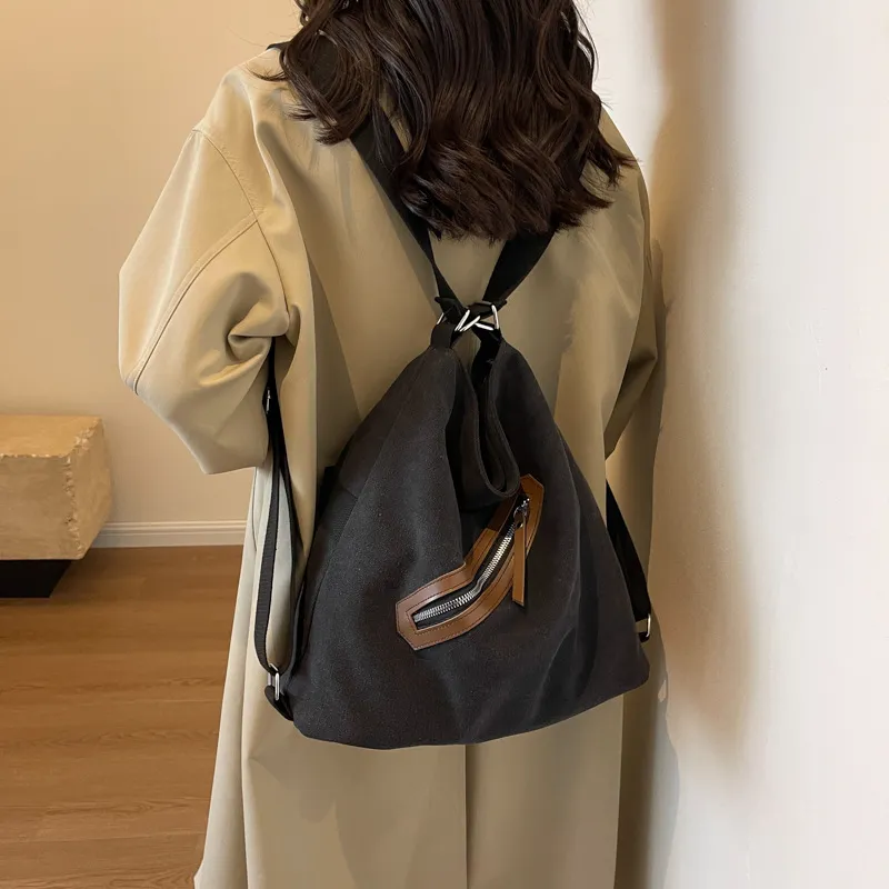 GEERDUN Canvas Bag, Backpack, Crossbody Bag, Shoulder Bag Unisex Black/Ecru/Dark Khaki-1
