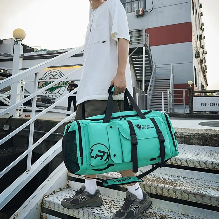 GEERDUN Nylon Backpack Unisex Black/Gray/Fruit Green-3