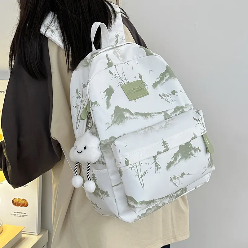GEERDUN Nylon Backpack Unisex Gray/Red/Pink/Green-6