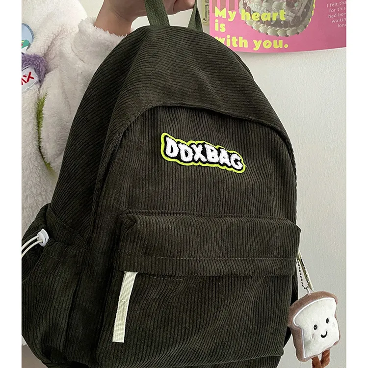 GEERDUN Corduroy Backpack Regular Women's White/Black/Green/Brown-8