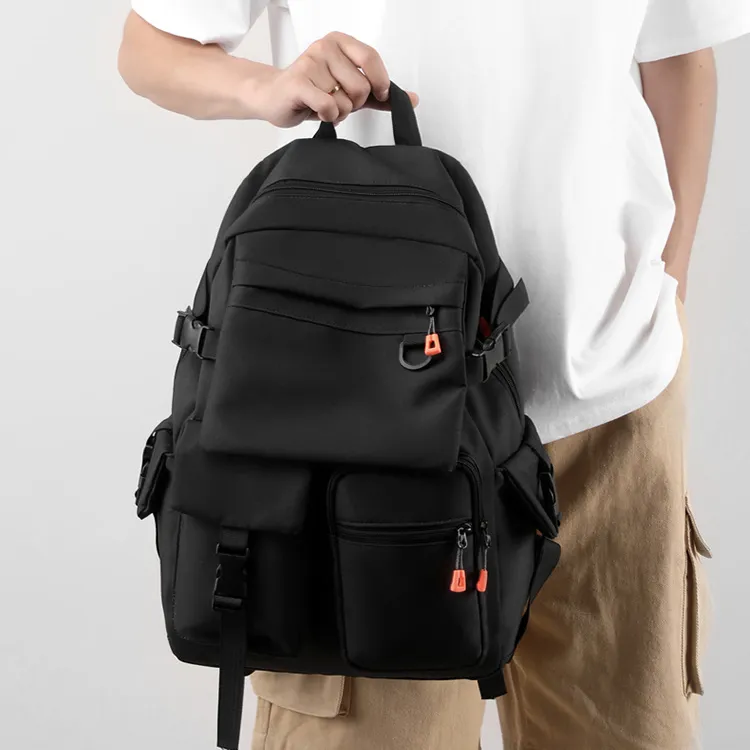 GEERDUN Nylon High School University Student Backpack Large Capacity Backpack Unisex Black/Gray-5