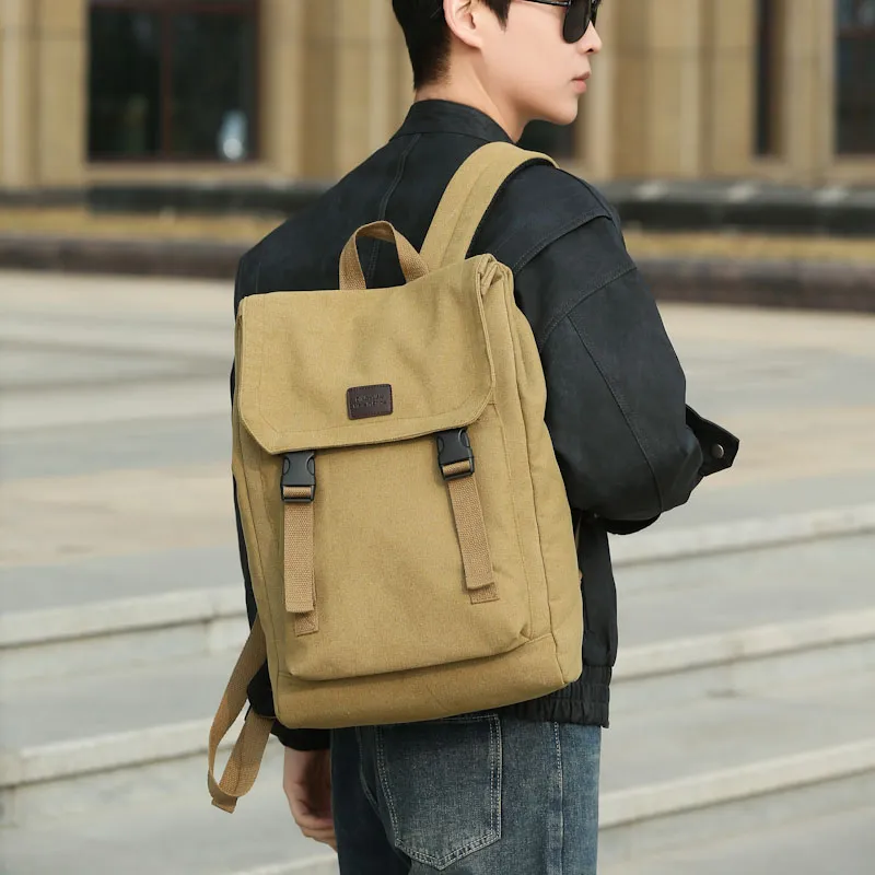 GEERDUN Canvas Backpack Unisex Black, Khaki-9
