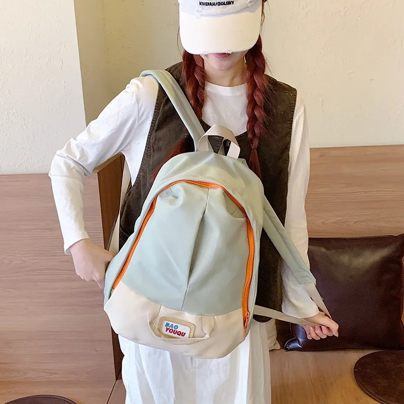 GEERDUN Nylon Fabric Backpack Regular Unisex Ivory/Black/Light Green-5