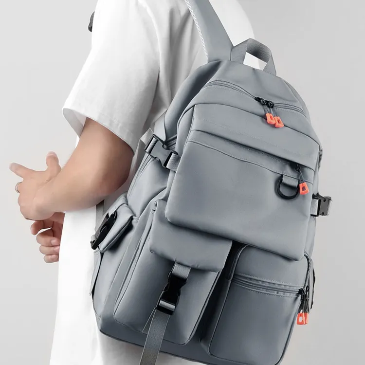 GEERDUN Nylon High School University Student Backpack Large Capacity Backpack Unisex Black/Gray-1