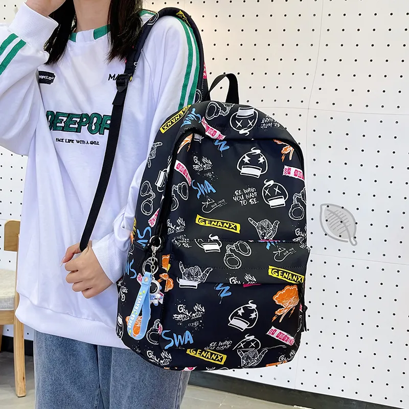 GEERDUN Nylon Backpack Regular Unisex Black/White/Gray/Khaki-1