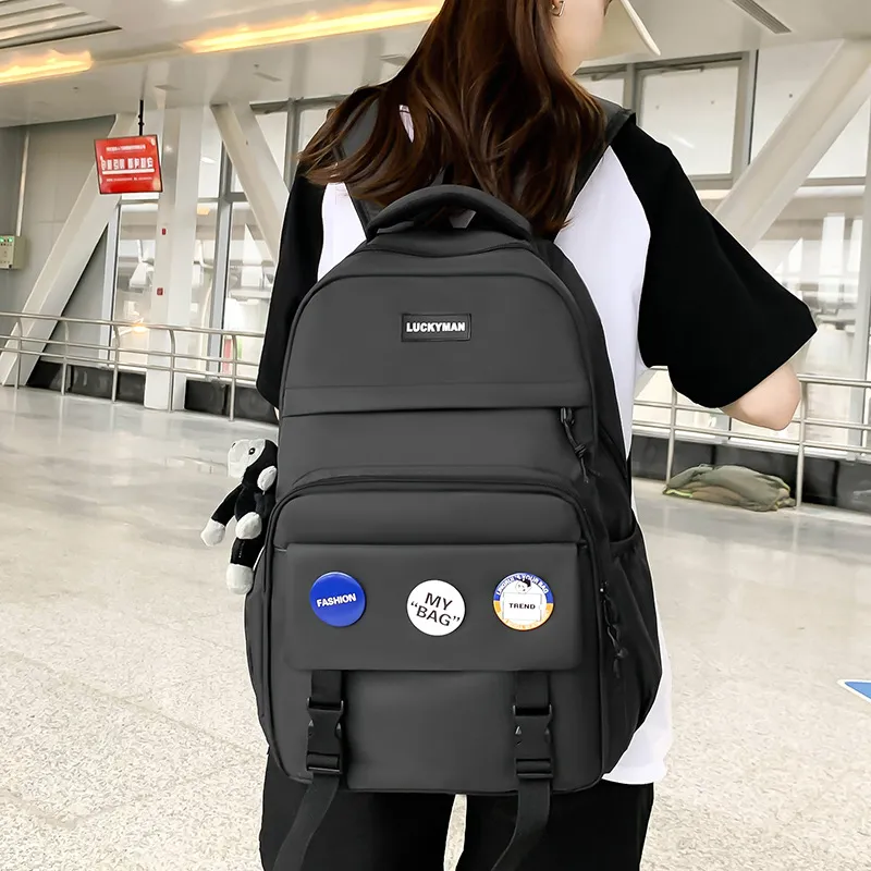 GEERDUN Nylon Large Capacity Backpack Unisex Black-4