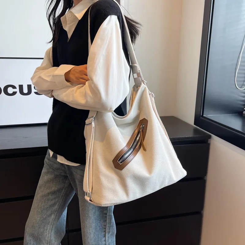 GEERDUN Canvas Bag, Backpack, Crossbody Bag, Shoulder Bag Unisex Black/Ecru/Dark Khaki-4