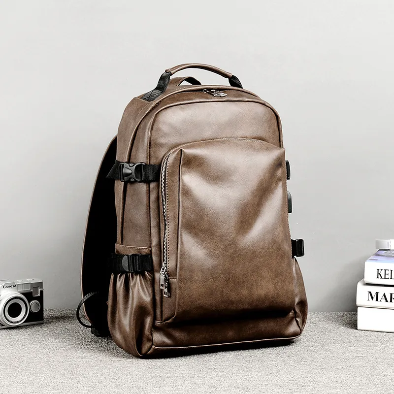 GEERDUN PU Backpack Men's Brown-4