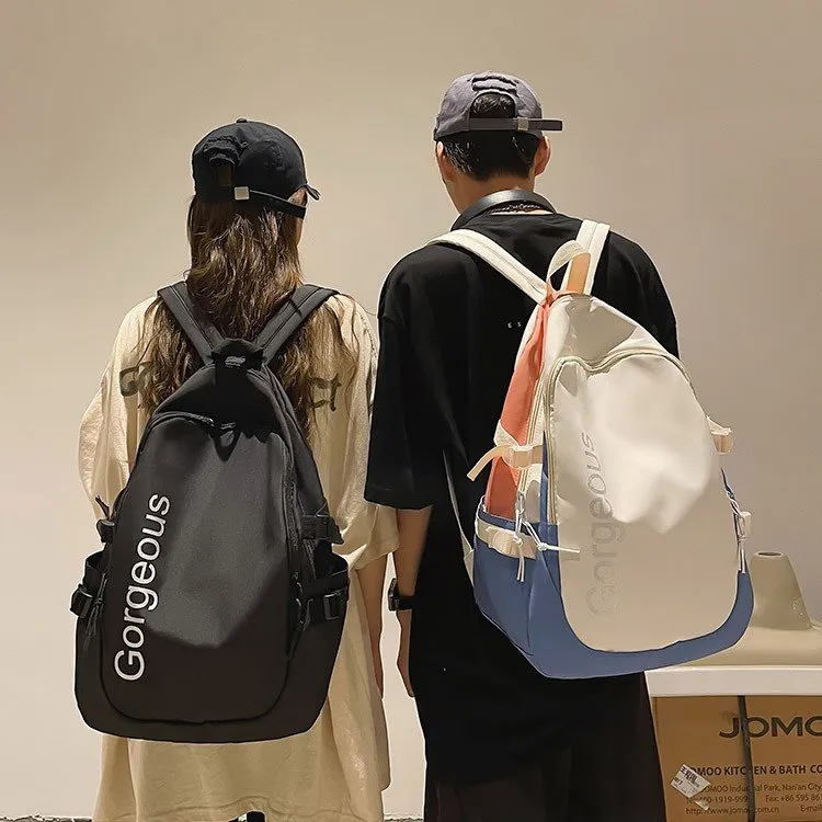 GEERDUN Nylon Backpack Unisex Black/White/Blue/Pink-1