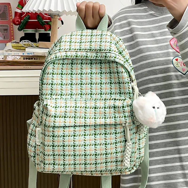 GEERDUN Cotton Fabric Backpack Women's Light Yellow/Light Green/Green/Pink-4