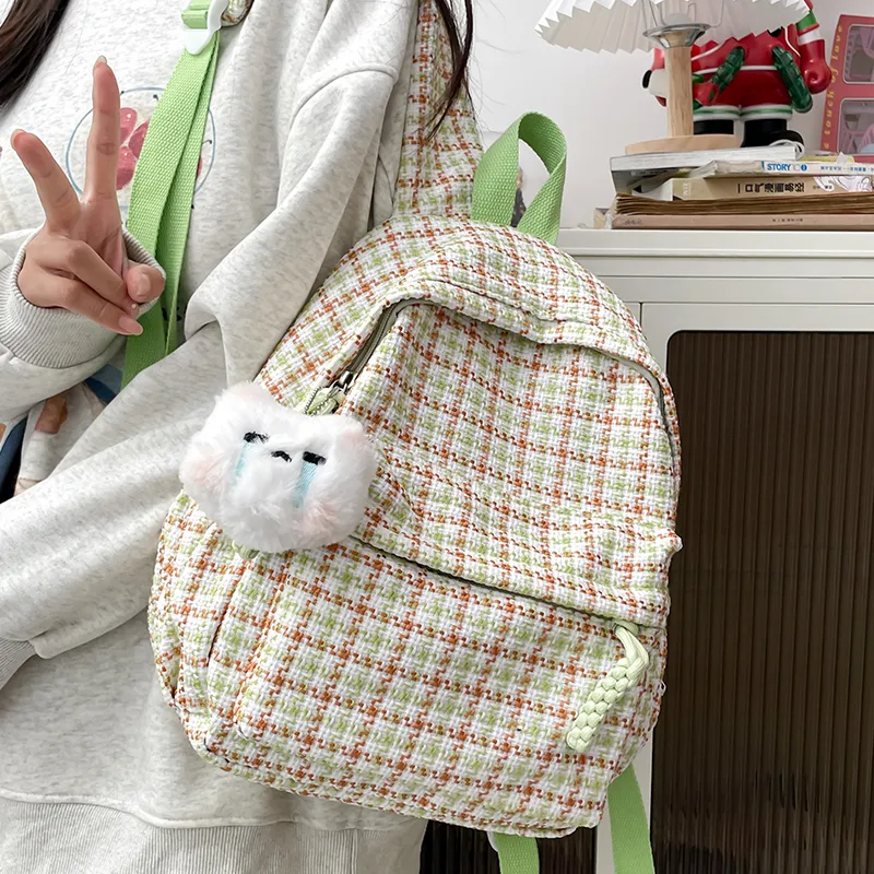 GEERDUN Cotton Fabric Backpack Women's Light Yellow/Light Green/Green/Pink-1