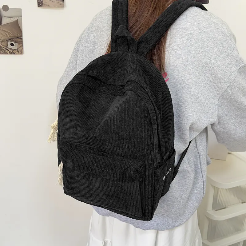 GEERDUN Corduroy Backpack Unisex Ecru, Gray, Black, Ginger Yellow, Green, Blue-11