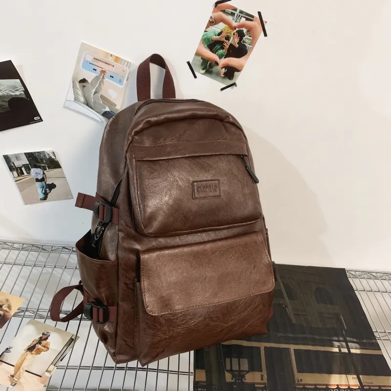 GEERDUN PU Backpack Unisex Black/Brown-3