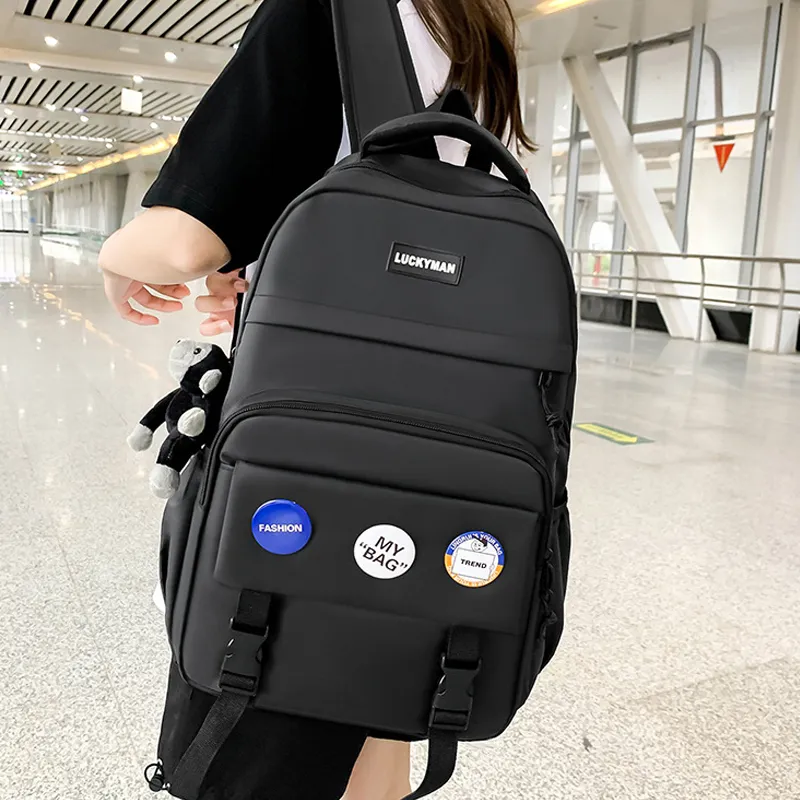 GEERDUN Nylon Large Capacity Backpack Unisex Black-3