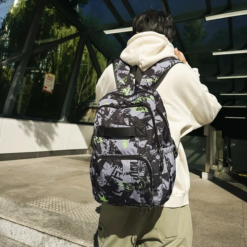 GEERDUN Nylon Backpack Regular Unisex Ecru/Black/Green/Peacock Blue/Pink-3