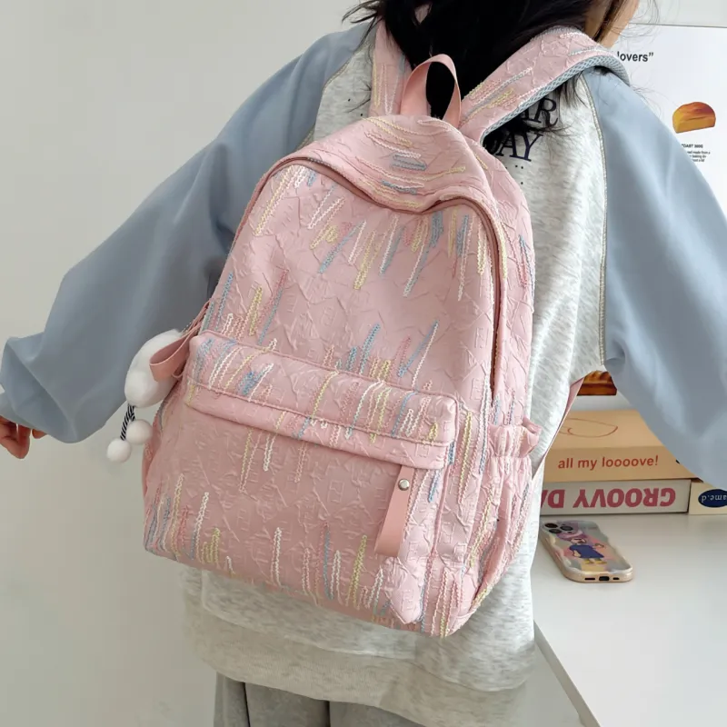 GEERDUN Nylon Backpack Regular Women's Ecru/Black/Pink/Yellow-16