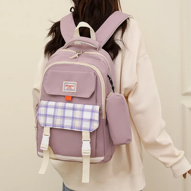 GEERDUN Water Repellent Fabric Backpack Regular Unisex Black/Purple/Green/Blue/Pink-3