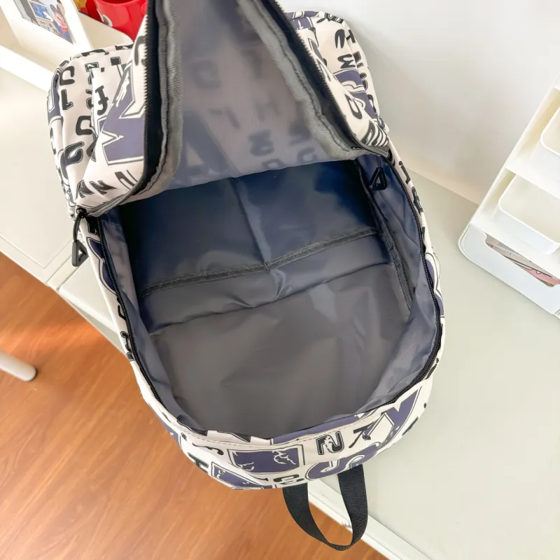 GEERDUN Nylon Backpack Unisex Black Gray/White/Ecru/Black-5
