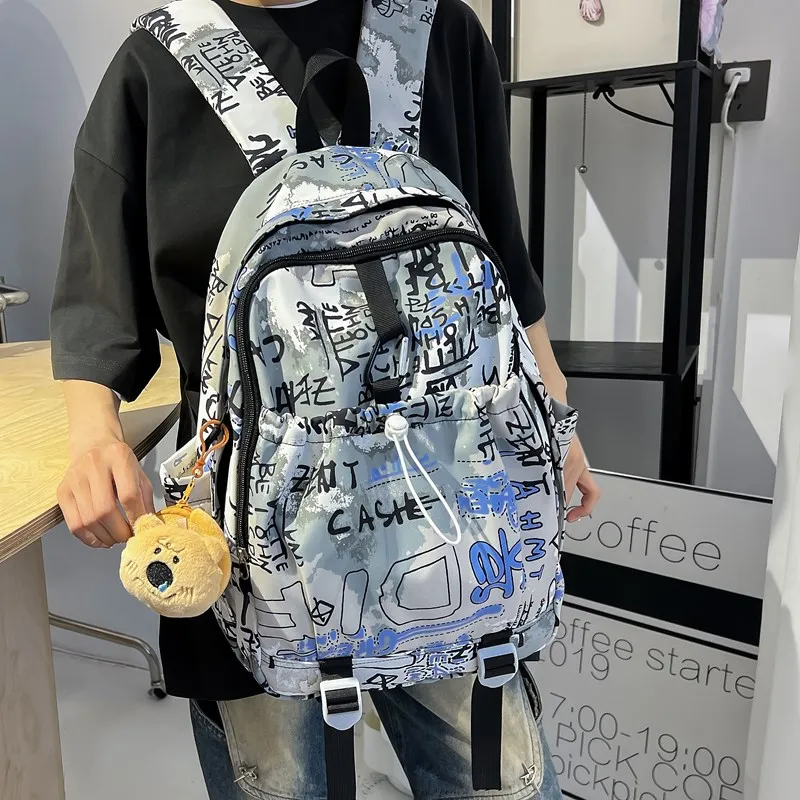 GEERDUN Composite Cloth Backpack Regular Unisex Khaki/Gray Blue/Blue Purple-4