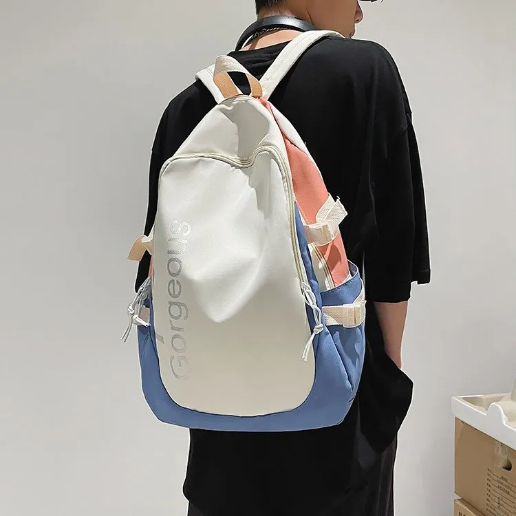 GEERDUN Nylon Backpack Unisex Black/White/Blue/Pink-3