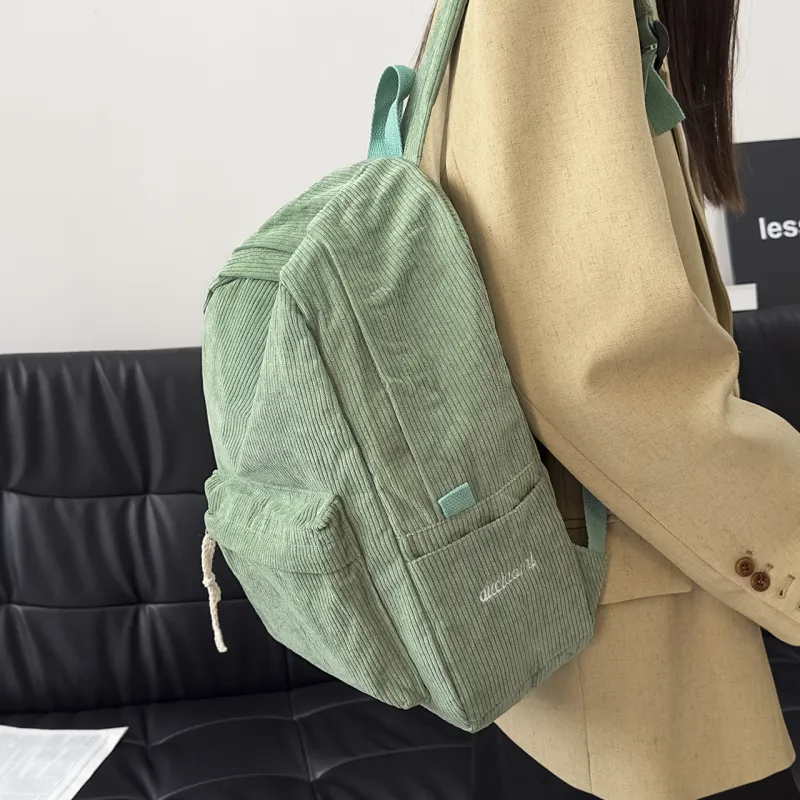 GEERDUN Corduroy Backpack Unisex Ecru, Gray, Black, Ginger Yellow, Green, Blue-18