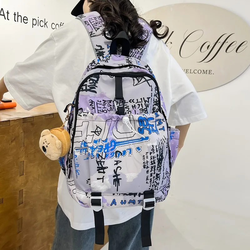 GEERDUN Composite Cloth Backpack Regular Unisex Khaki/Gray Blue/Blue Purple-14