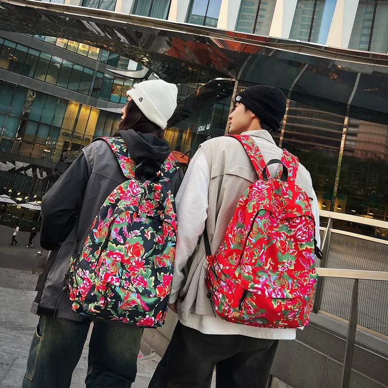 GEERDUN Nylon Backpack Regular Unisex Black/Red/Green-6