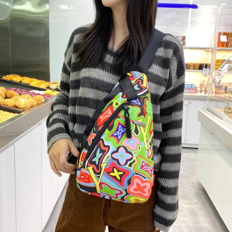 GEERDUN Nylon Sling Bag Regular Unisex Black/Orange Red/Green/Pink-13