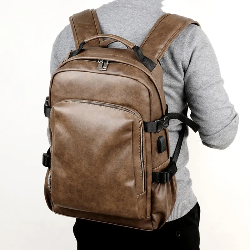 GEERDUN PU Backpack Men's Brown-3