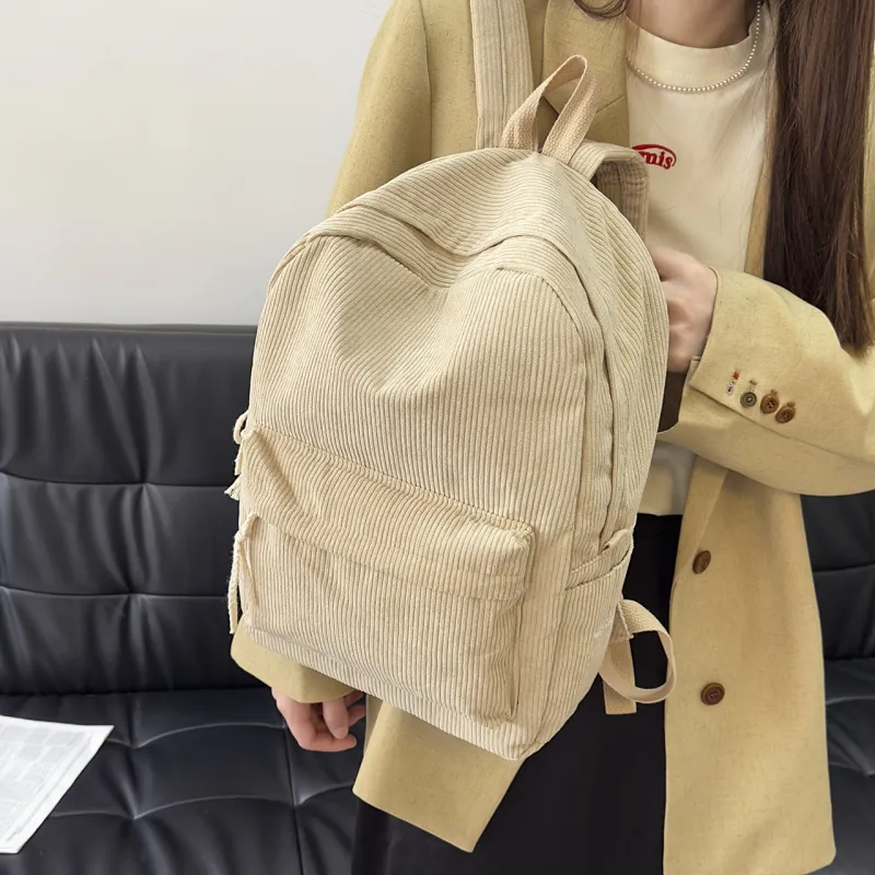 GEERDUN Corduroy Backpack Unisex Ecru, Gray, Black, Ginger Yellow, Green, Blue-1