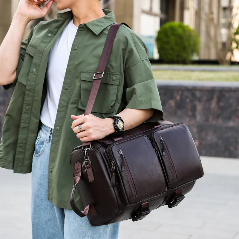 GEERDUN PU Backpack Unisex Black/Coffee-5