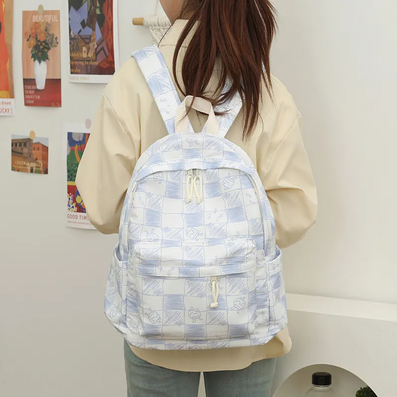 GEERDUN Polyester Cotton Blend Backpack Unisex Black/Gray/Blue/Coffee-5