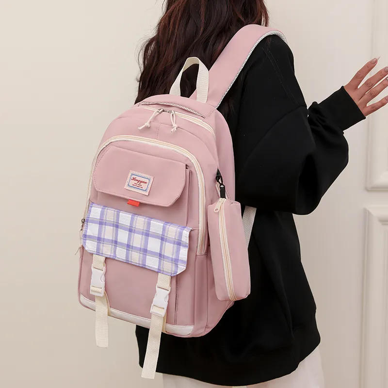 GEERDUN Water Repellent Fabric Backpack Regular Unisex Black/Purple/Green/Blue/Pink-9