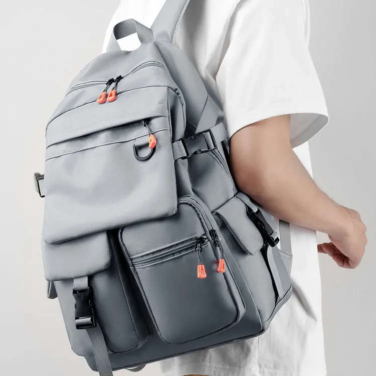 GEERDUN Nylon High School University Student Backpack Large Capacity Backpack Unisex Black/Gray-2