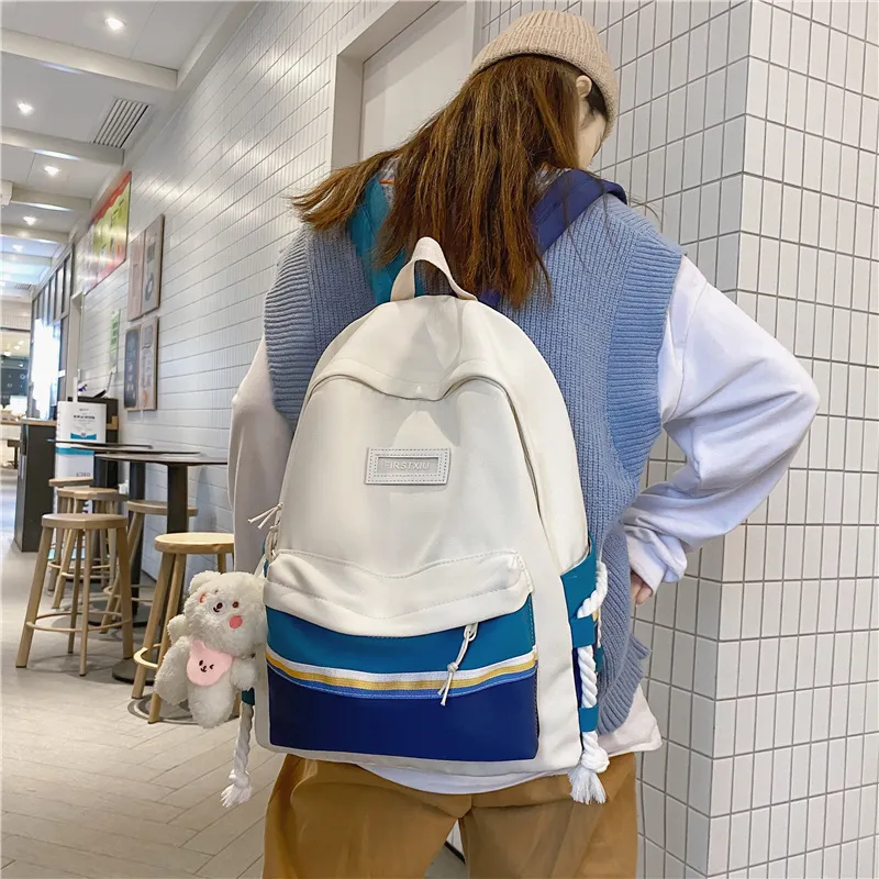 GEERDUN Canvas Backpack Regular Unisex White Blue/White Orange/Black/Blue-1